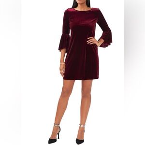 Chaus Burgundy Velvet Bell Sleeve Dress Size Medium Whimsigoth Dark Romantic NWT